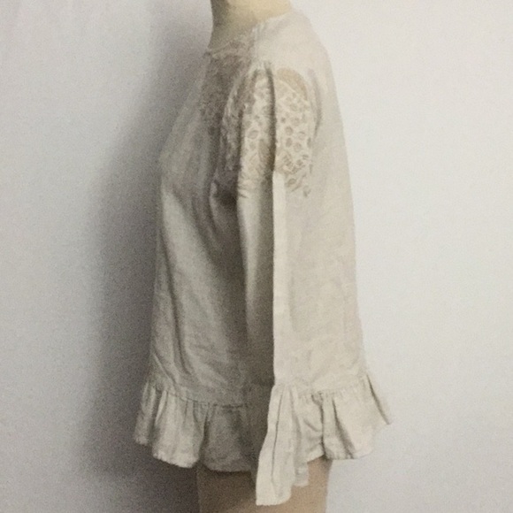 Zara Embroidered Bell Sleeve Top Size Large Beige - Picture 7 of 8